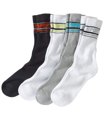 Pack of 4 Pairs of Men's Sport Socks - Black White Grey