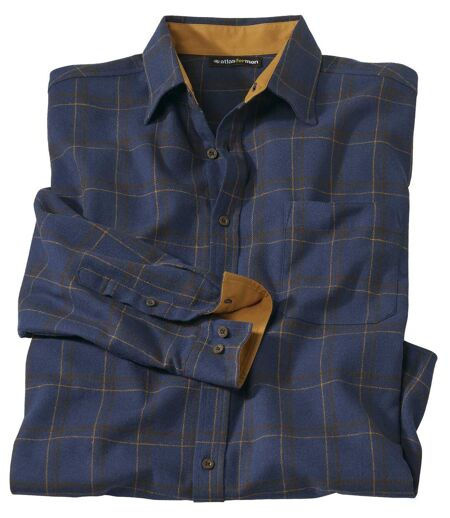 Men's Long Sleeve Checked Flannel Shirt - Navy Ochre