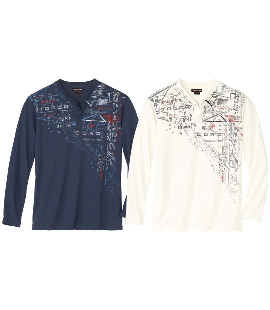 Paquet de 2 t-shirts fantaisie à col henley homme - marine écru