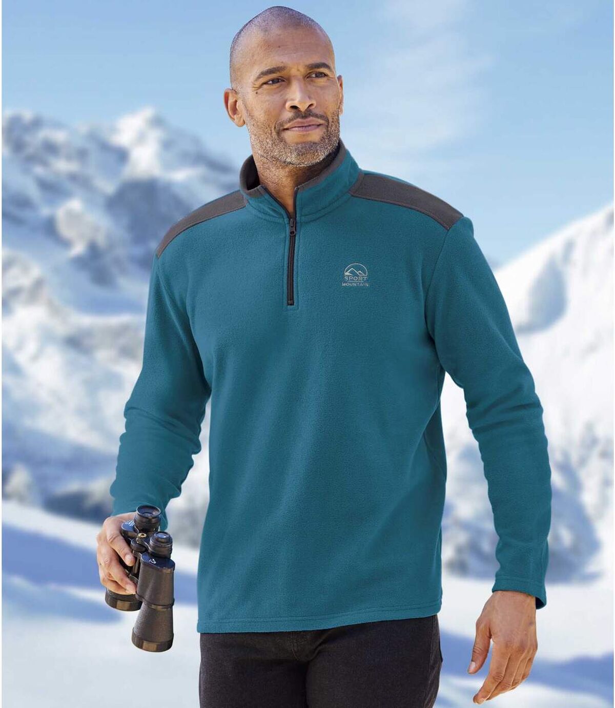 Pack of 3 Men's Half Zip Microfleece Sweaters - Grey Ecru Blue  Atlas For Men