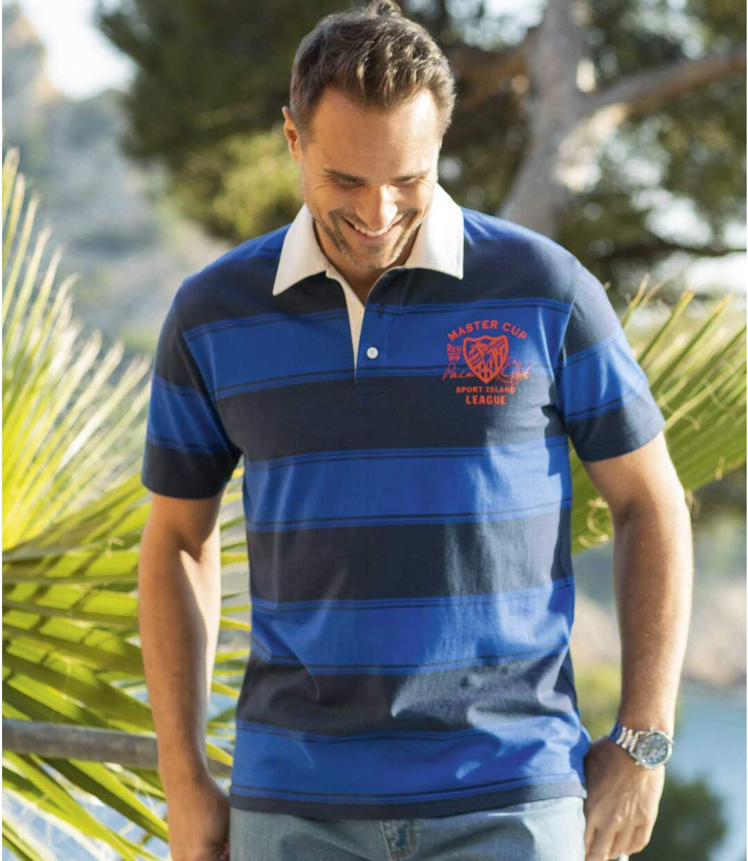Men's Navy Blue Striped Polo Shirt Atlas For Men