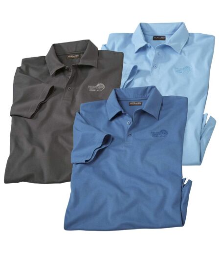 Pack of 3 Men's  Beach Polo Shirts - Blue Grey