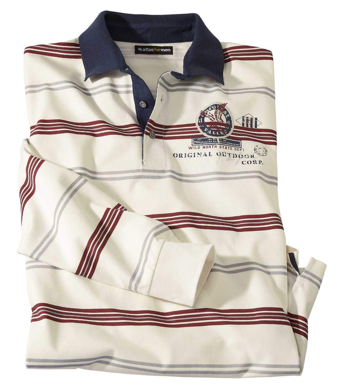 Men's Striped Polo Shirt - Off-White Burgundy Atlas For Men