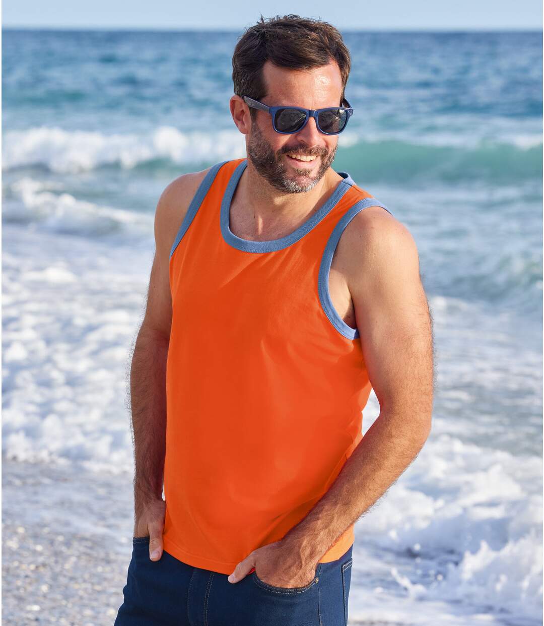 Pack of 3 Men's Tank Tops - Orange White and Navy-4