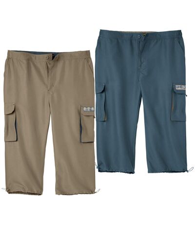 Pack of 2 Men's Cropped Cargo Trousers - Taupe Blue  
