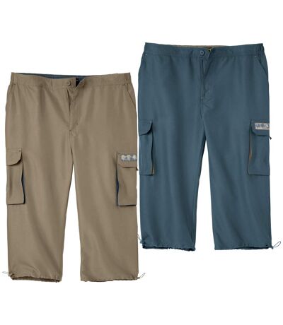 Pack of 2 Men's Cropped Cargo Pants - Taupe and Blue