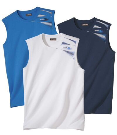Pack of 3 Men's Beach Tank Tops - Navy, Blue and White