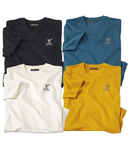 Pack of 4 Men's Eagle T-Shirts - Black Blue Ochre Cream