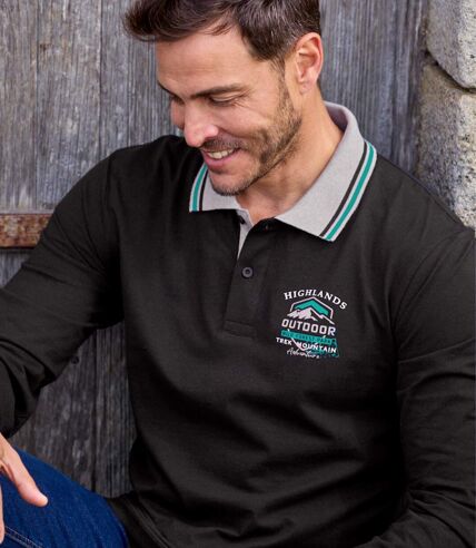 Pack of 2 Men's Long Sleeve Polo Shirts - Black Green