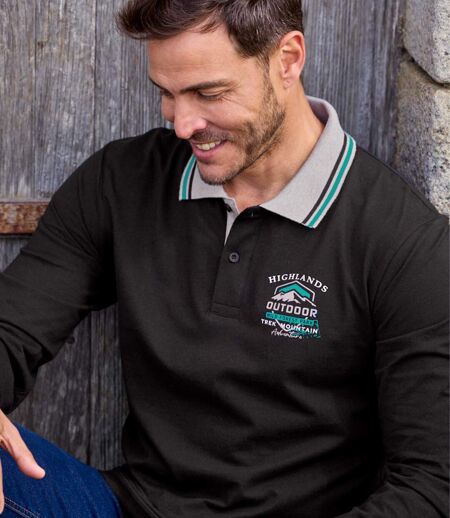 Pack of 2 Men's Long Sleeve Polo Shirts - Black Green