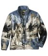 Men's Wolf-Print Full Zip Fleece Jacket - Blue Gray Atlas For Men