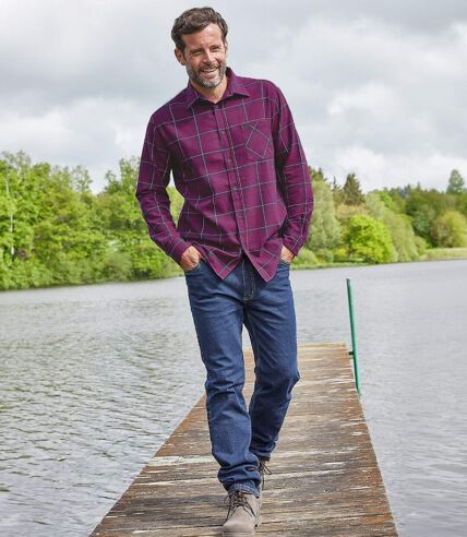 Men's Burgundy Checked Flannel Shirt