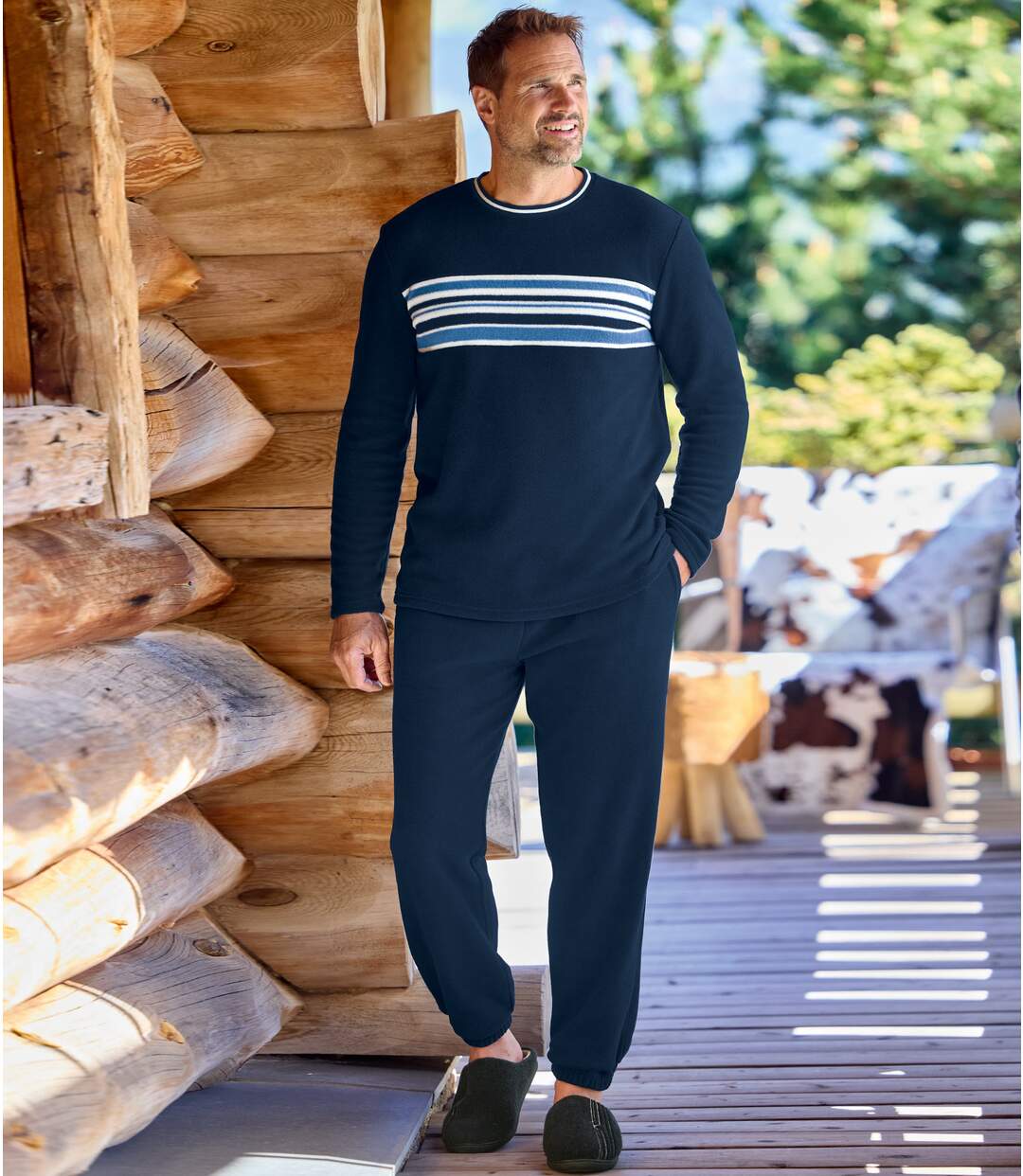 Dunkelblauer Schlafanzug aus Microfleece-2