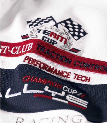 Men's Racing Print Piqué Polo Shirt - Navy White Red