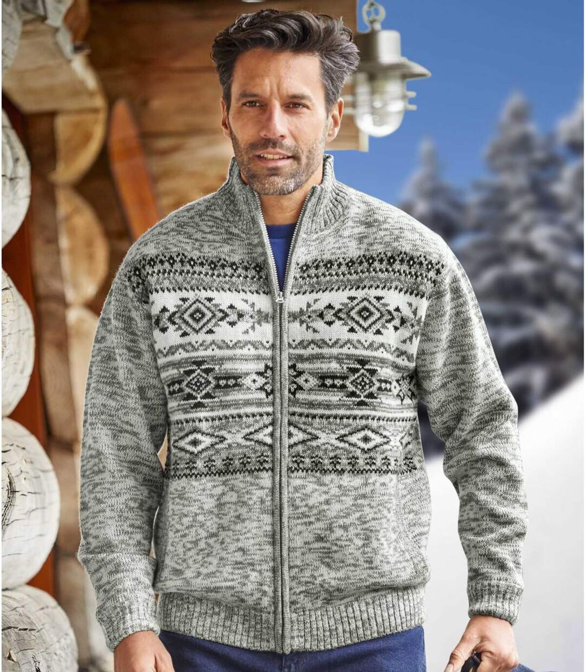 Pletený sveter na zips so žakárovým motívom Atlas For Men
