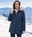 Women's Navy Parka with Faux-Fur Hood - Water-Repellent