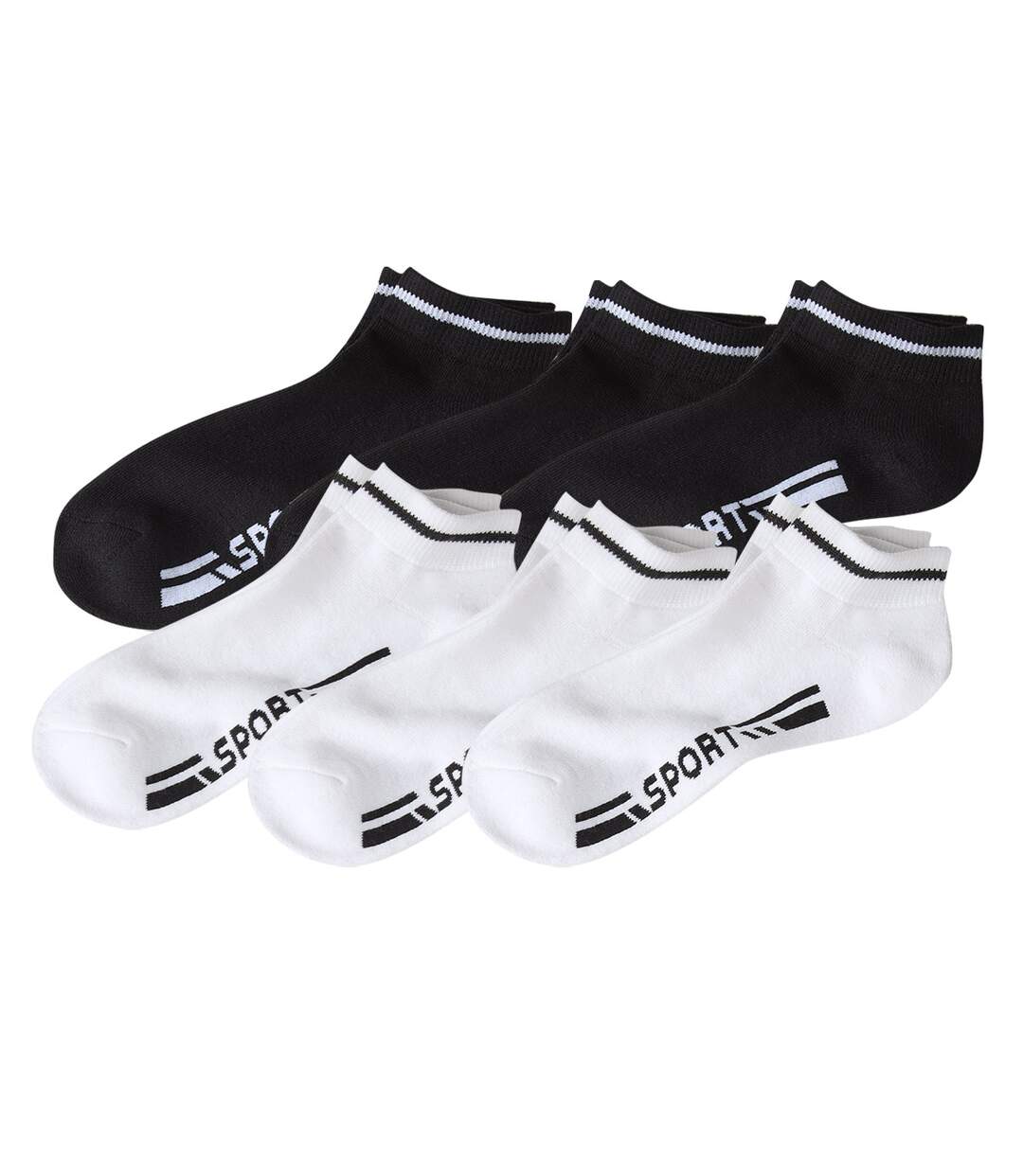 Pack of 6 Pairs of Men's Trainer Socks - Black White