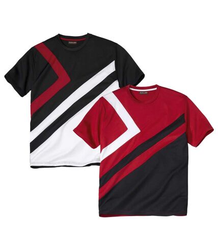 Pack of 2 Men's Sporty Beach T-Shirts - Red Black White