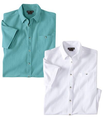 Pack of 2 Men's Crepe Shirts - Turquoise White 