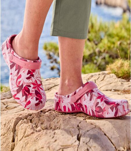 Women's Pink Floral Clogs