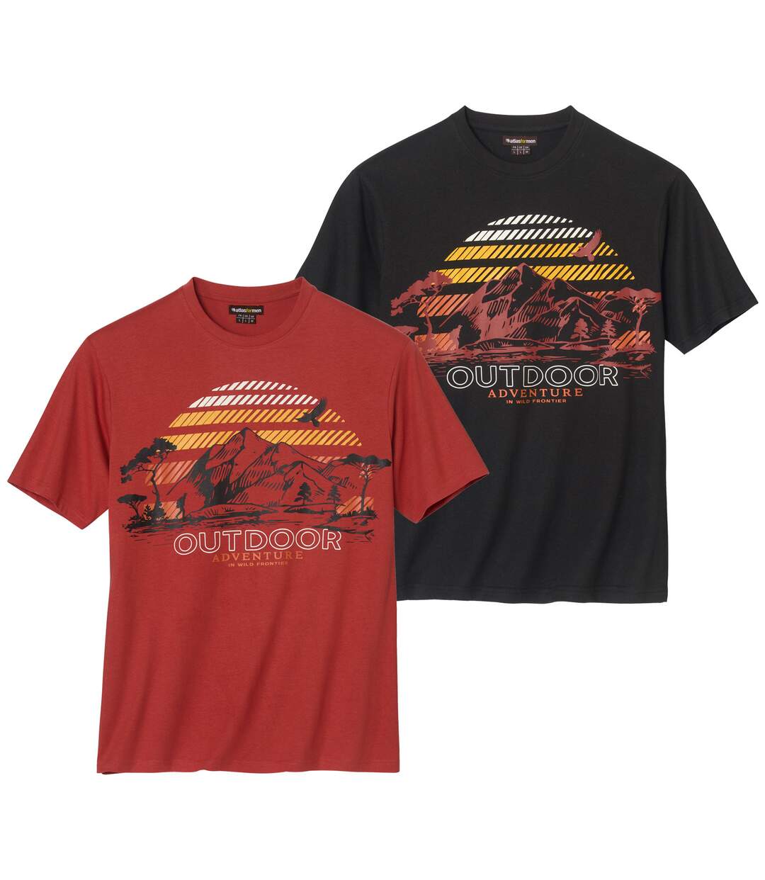 Pack of 2 Men's Adventure T-Shirts - Brick Red Black-1