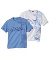 Pack of 2 Men's Print T-Shirts - Blue and White Atlas For Men
