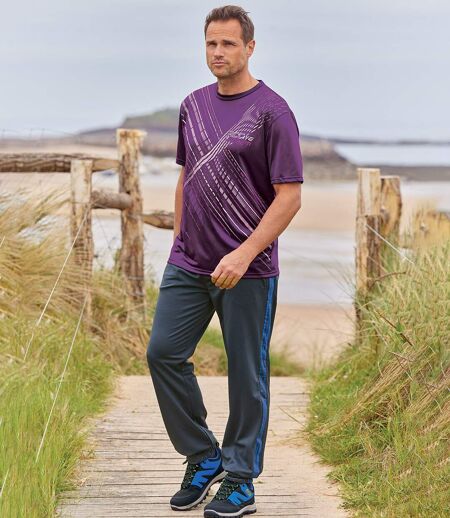 Pack of 3 Men's Sporty T-Shirts - Purple Navy White