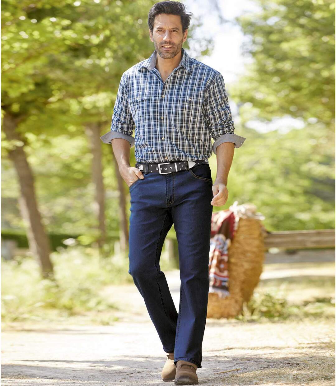 Modré strečové džíny rovného střihu Regular Atlas For Men