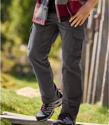 Pantalon Cargo en Velours Côtelé Anthracite 