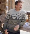 Žakárový pletený sveter s motívom hôr Atlas For Men