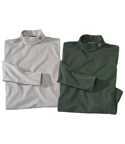 Pack of 2 Men's Turtle Neck Sweaters - Gray Green