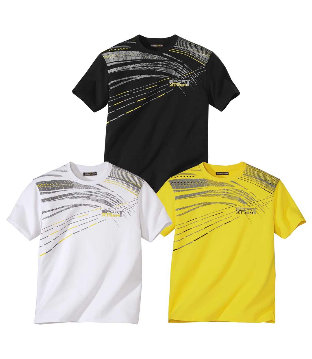Pack of 3 Men's Sporty T-Shirts - White Black Yellow Atlas For Men