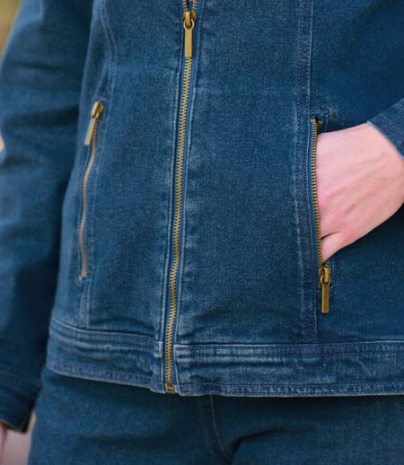 Women's Stretchy Denim Jacket - Blue