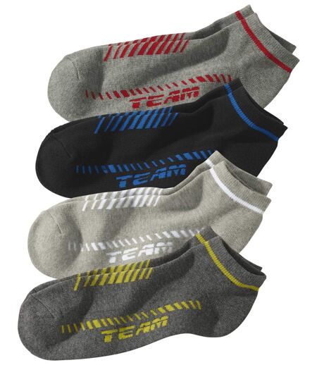 Pack of 4 Men's Sneaker Socks - Black Grey  