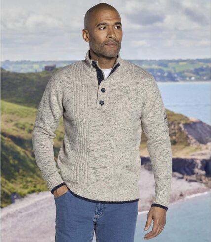 Men's Funnel Neck Sweater - Mottled Beige