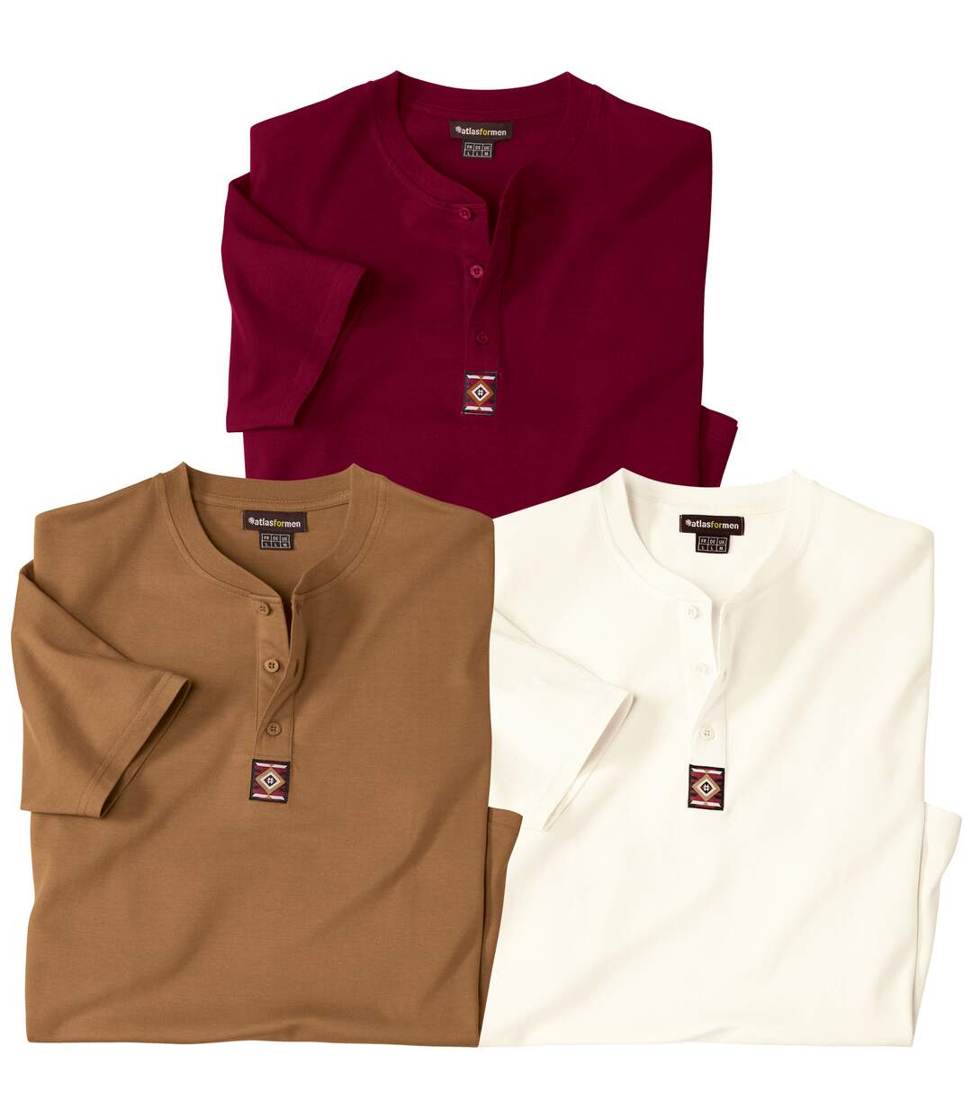 Set van 3 effen T-shirts met Henley kraag