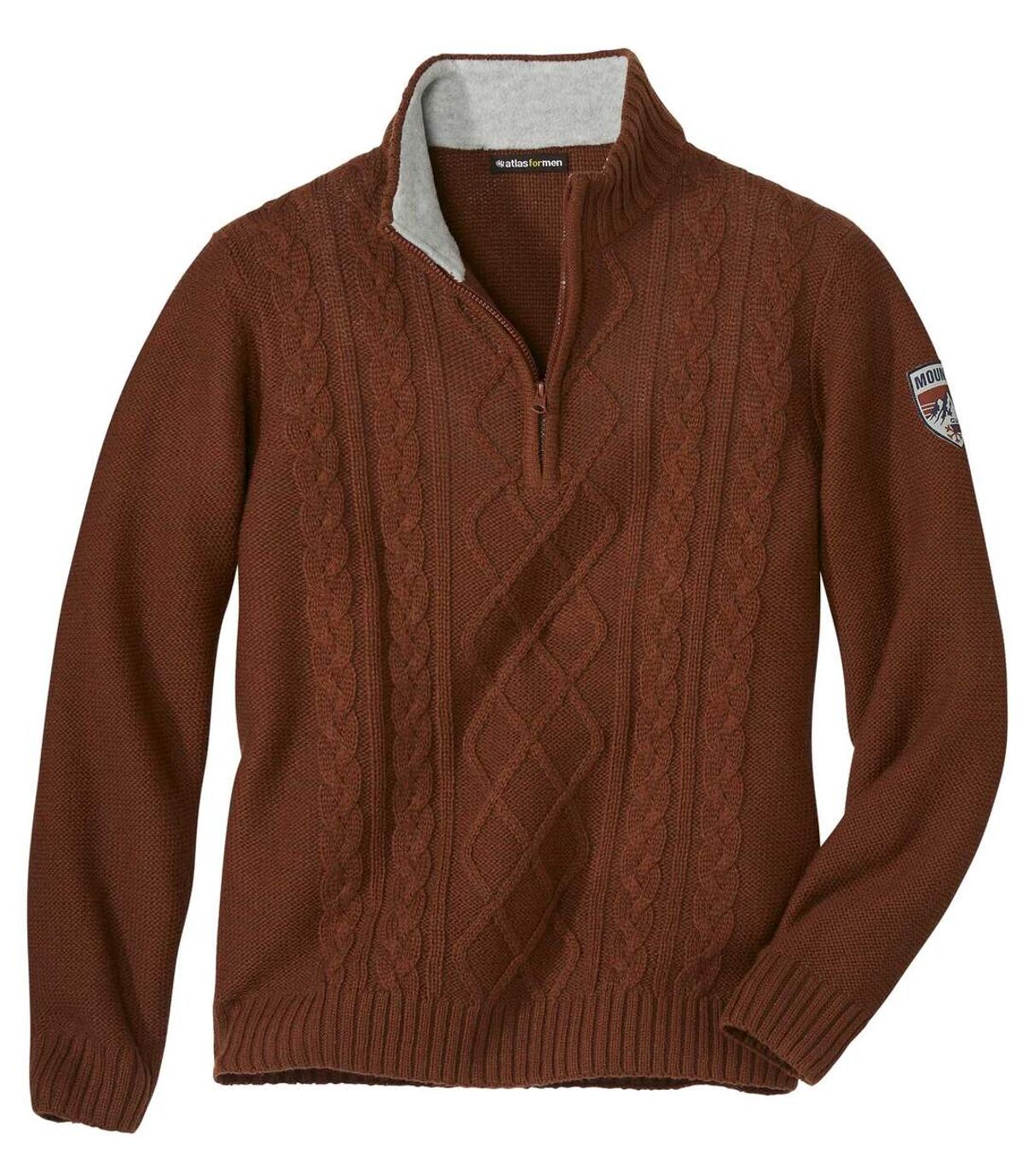 Trykotowy sweter z fantazyjnymi warkoczami i wykładanym kołnierzem Atlas For Men