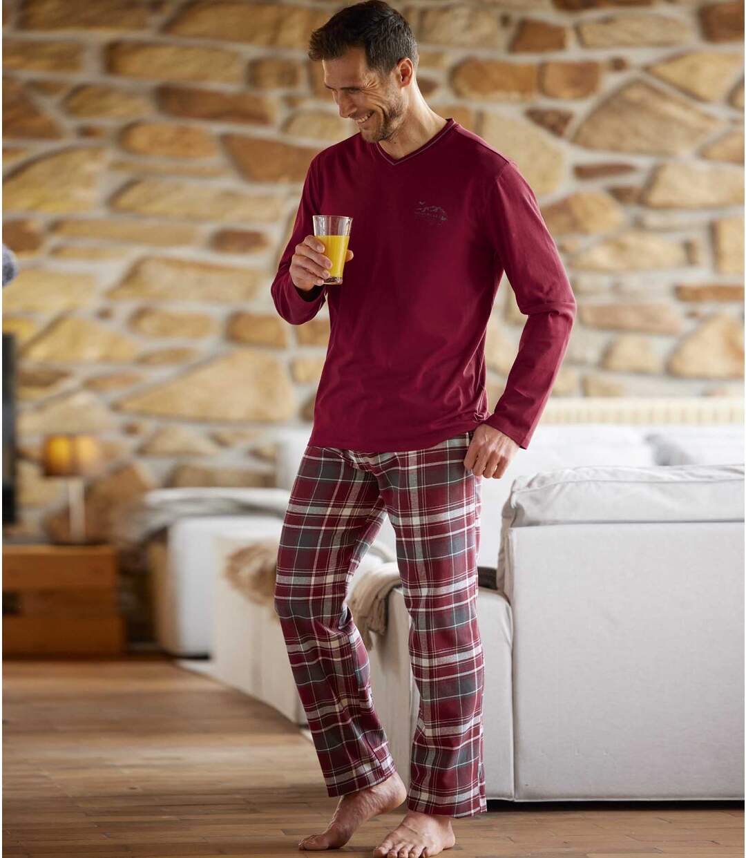 Men's Burgundy Tartan-Style Pyjama Set  Atlas For Men