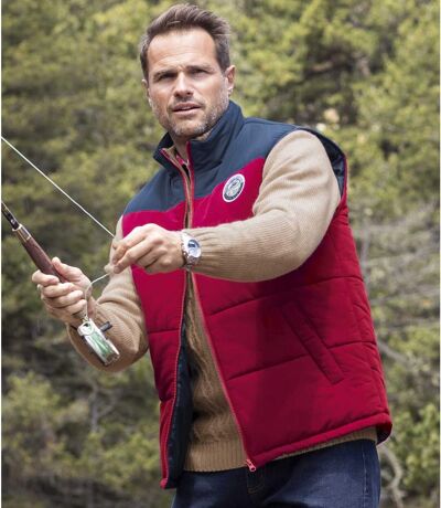 Men's Red & Blue Padded Gilet - Water-Repellent  