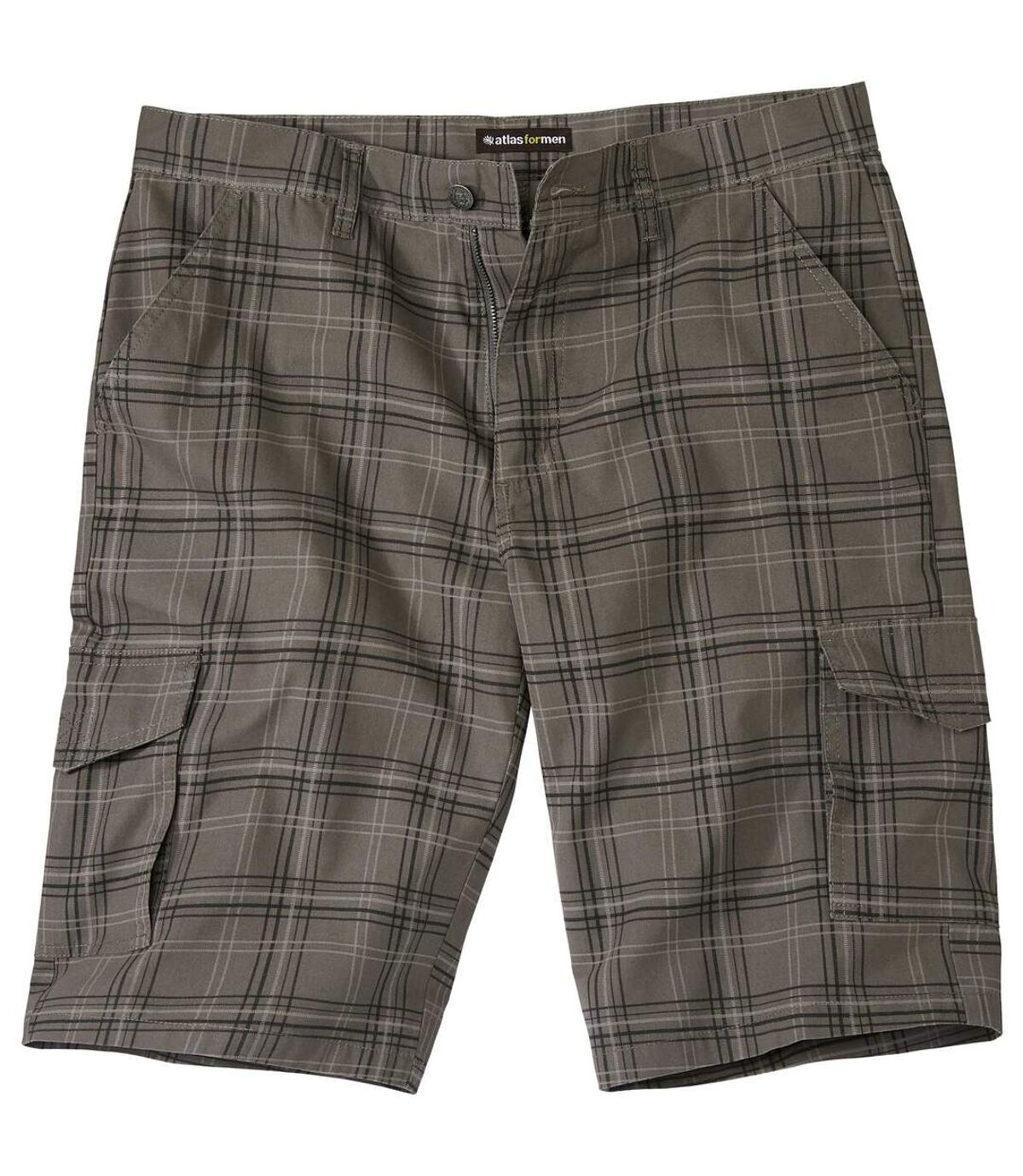 Men's Taupe Checked Cargo Shorts - 6-Pocket Atlas For Men