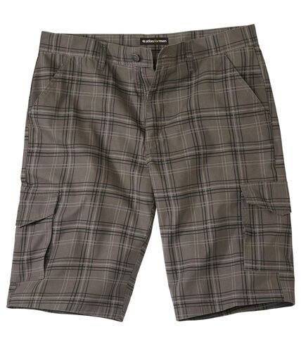 Men's Taupe Checked Cargo Shorts - 6-Pocket