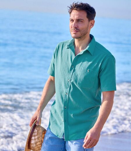 Pack of 2 Men's Crepe Shirts - Turquoise White