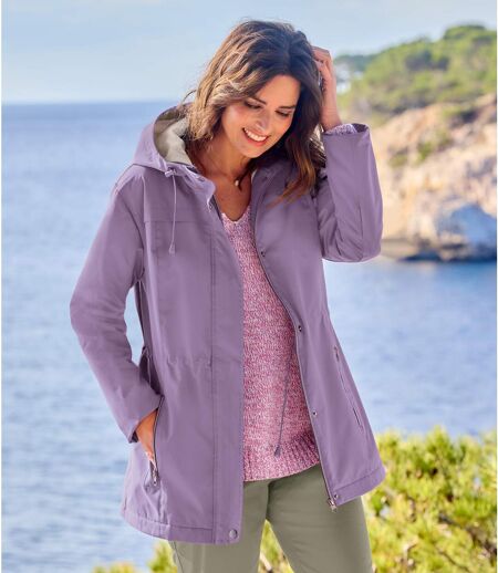 Women's Purple Fleece-lined Hooded Parka - Water-Repellent - Full Zip