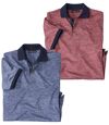 Pack of 2 Men's Slub-Effect Polo Shirts - Navy Red Atlas For Men