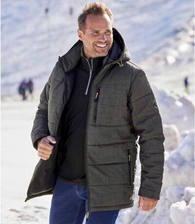 Men's Anthracite Puffer Jacket with Detachable Hood - Water-Repellent