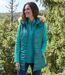 Women's Blue Longline Gilet With Detachable Hood - Water-Repellent-2