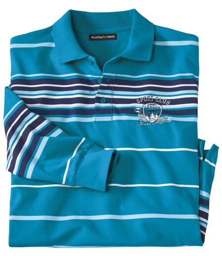 Men's Striped Polo Shirt - Turquoise Navy Ecru