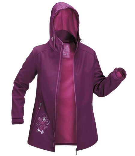Women's Plum Water-Repellent Fleece-Lined Softshell Jacket - Foldaway Hood