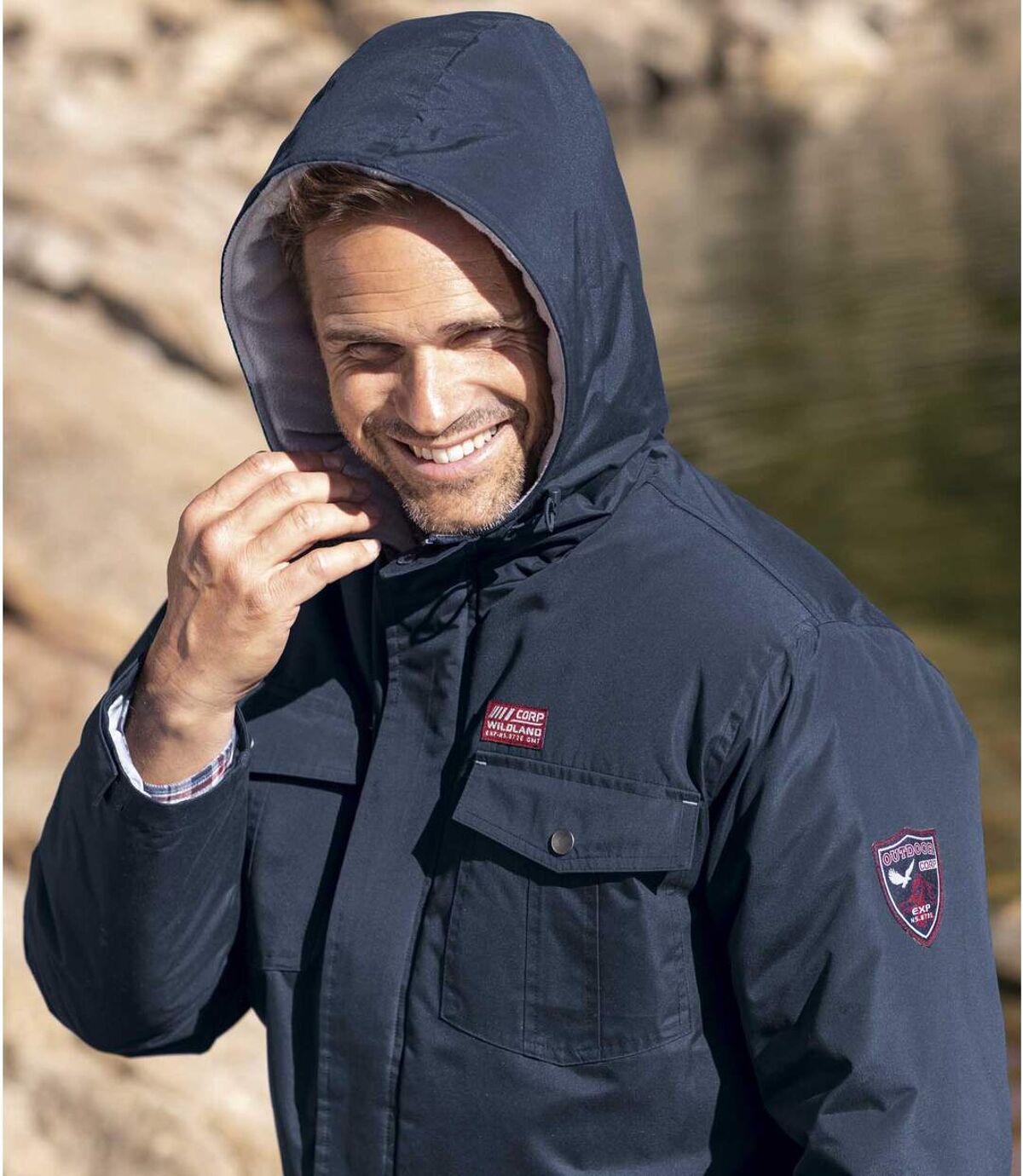 Men's Navy Hooded Water-Repellent Parka Coat  Atlas For Men