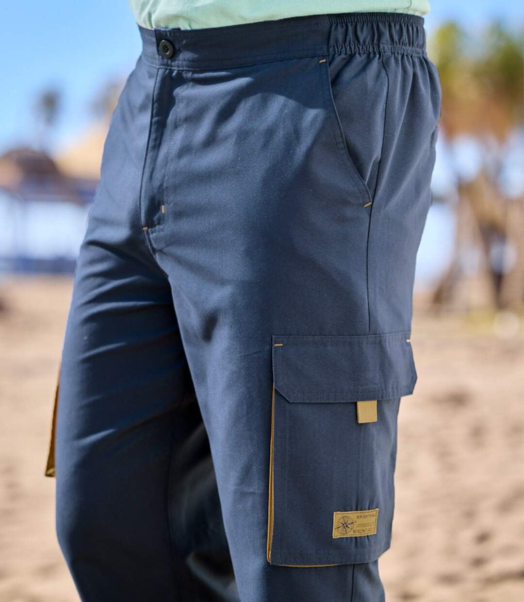 Pack of 2 Men's Cropped Cargo Trousers - Ochre Navy